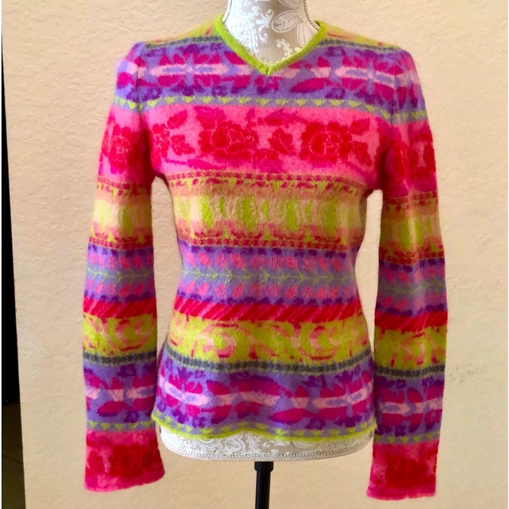 Stunning Italian made mohair/wool blend colorful sweater